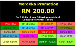 3 Units of Compatible Toners at Promotional Price of RM 200