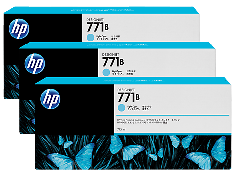 Genuine Original HP 771B 3 pack 775ml Light Cyan DesignJet Ink Cartridges (B6Y28A)