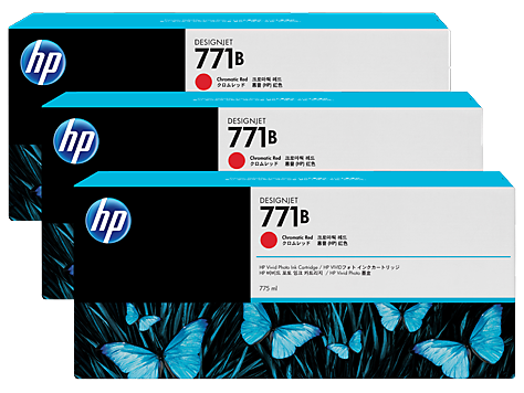 Genuine Original HP 771B 3 pack 775ml Chromatic Red DesignJet Ink Cartridges (B6Y24A)
